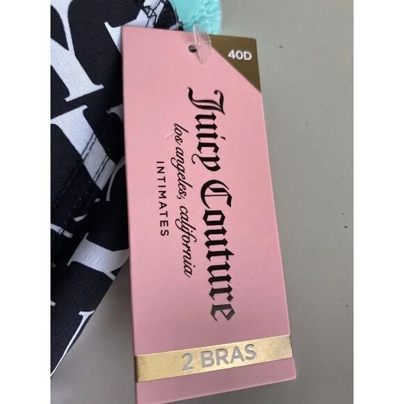 Juicy Couture Sleek & Smooth 2 Pack Bra JC3819 Lined Sz 40D Black Teal NEW - Picture 2 of 7